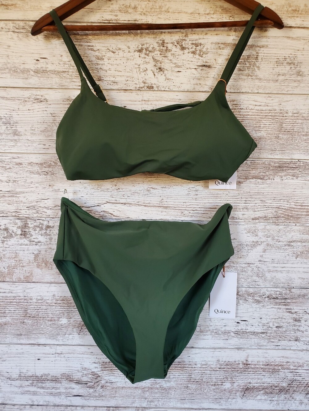 NWT Quince Italian Swimwear Lot 4pc Palm Green Bikini Tops High Rise Bottom - Picture 5 of 16